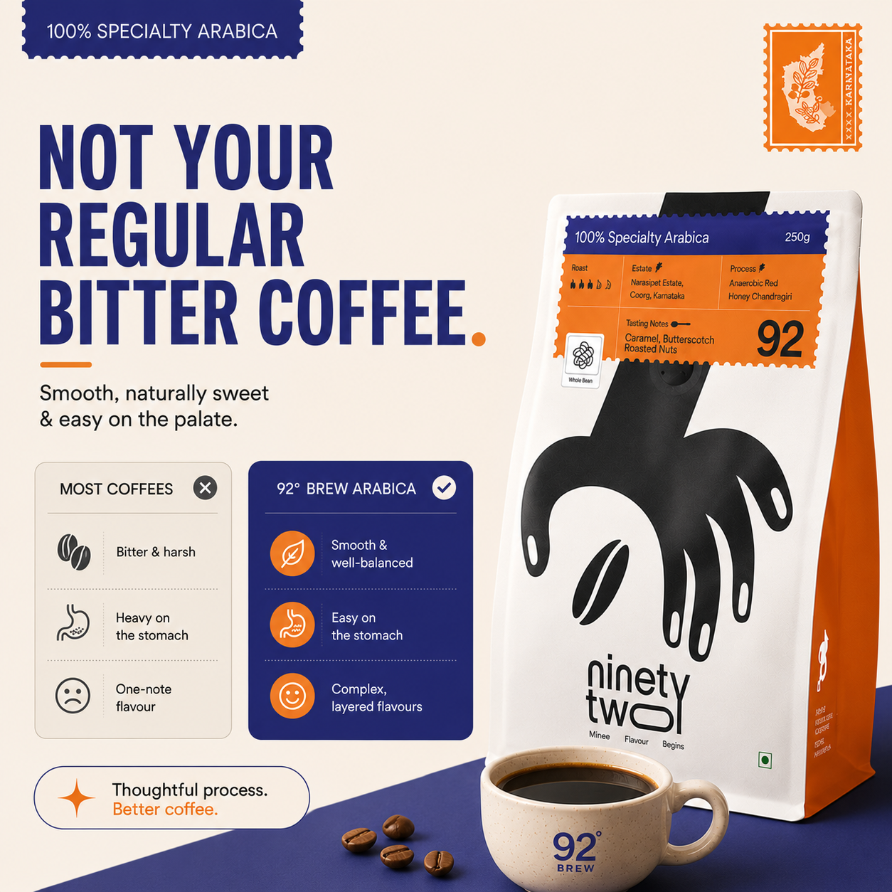 100% Specialty Arabica smooth naturally sweet coffee comparison image